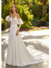 Beaded Ivory Lace Chiffon Wedding Dress With Detachable Sleeves